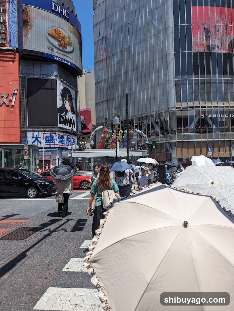 Crowded Street with Umbrellas