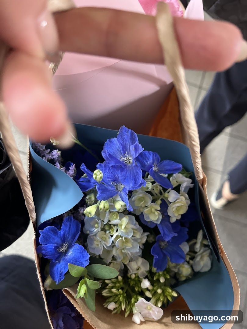 Blue Flower Bouquet in Paper Bag