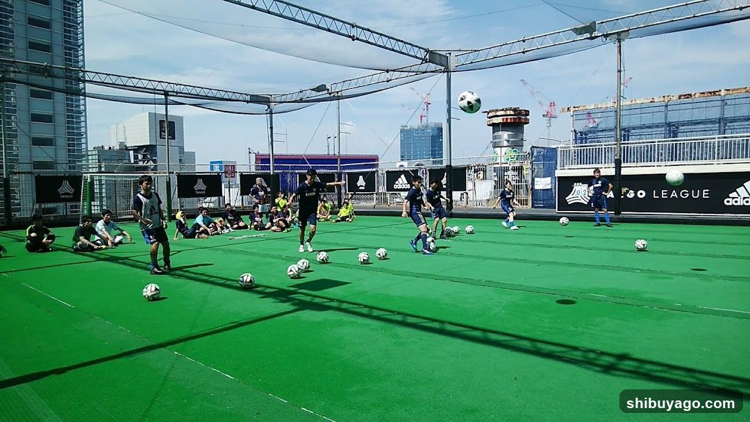 Soccer Training Session on Rooftop Field