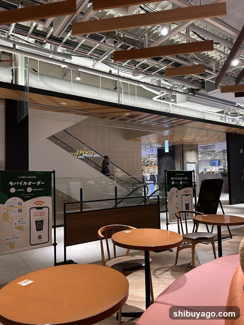 Interior seating area with mobile order signage