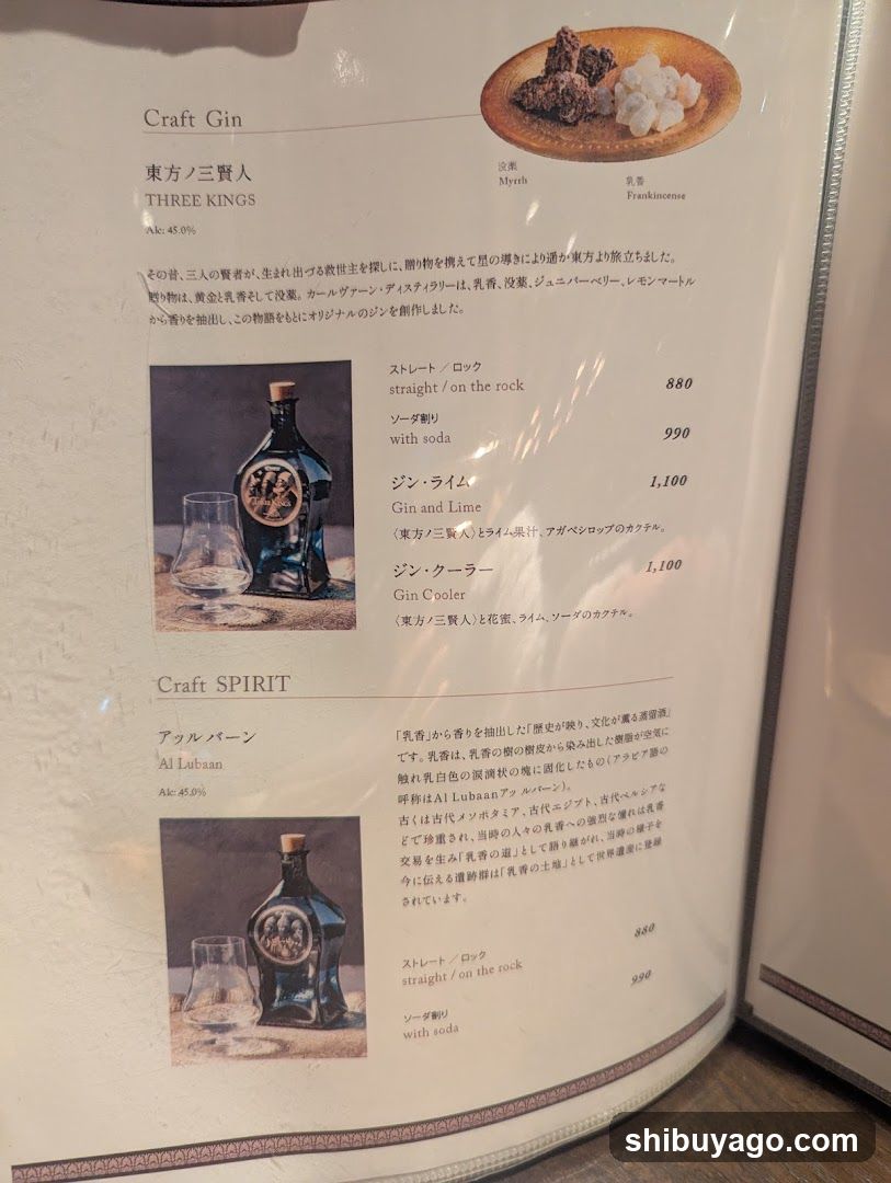 Craft Gin and Craft Spirit Menu