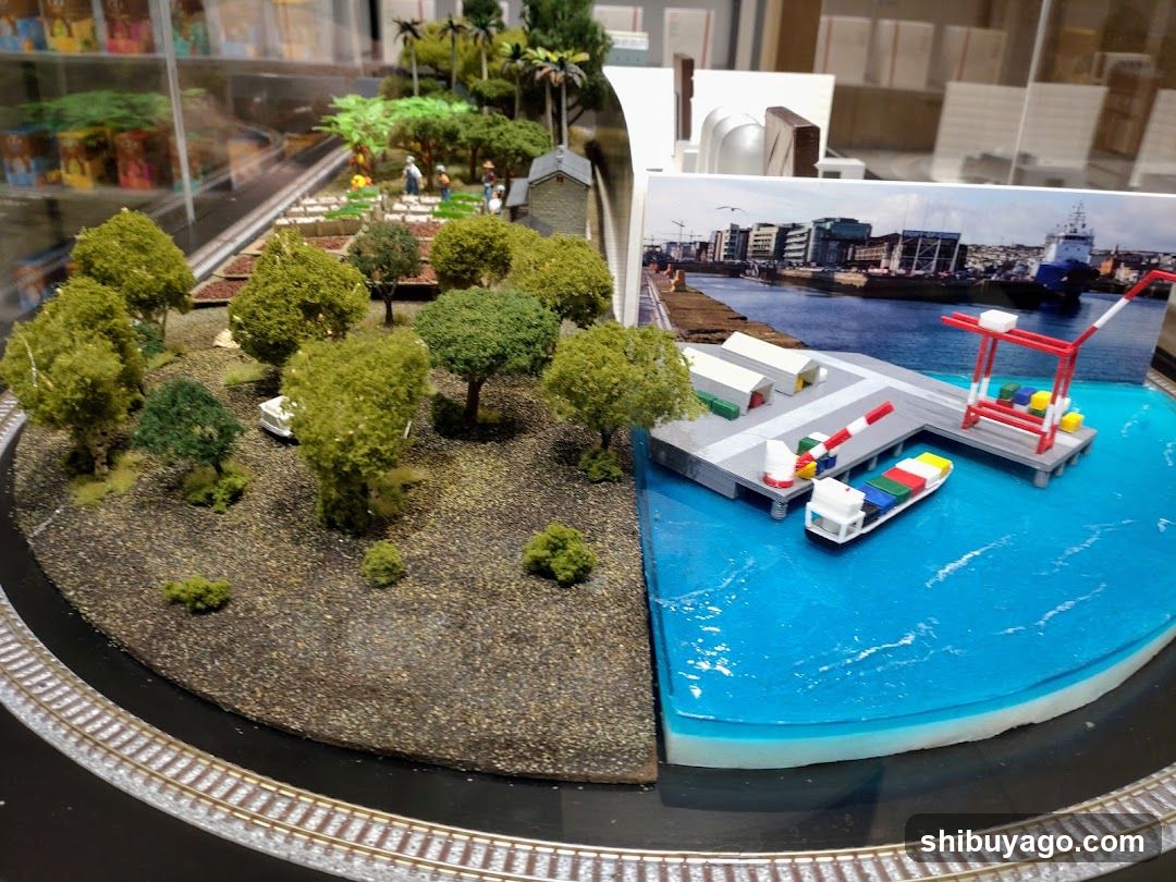 Model Train and Harbor Scene