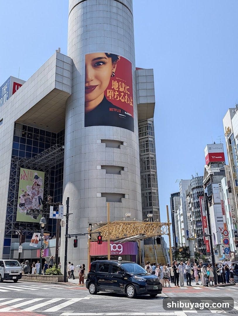 Urban Street Scene with Billboard and Pedestrians