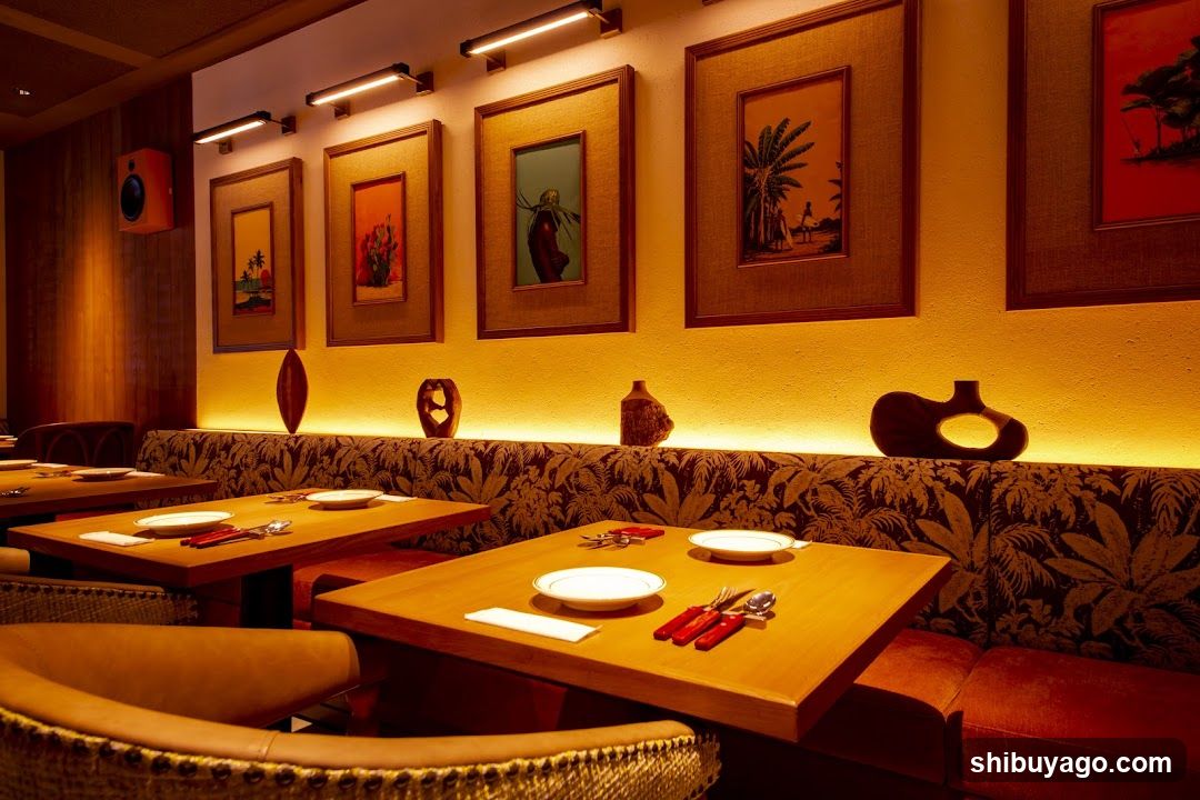 Restaurant Interior with Decorative Wall Art and Seating