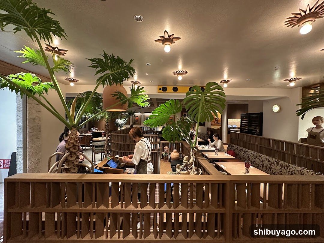 Restaurant Interior with Tropical Plants