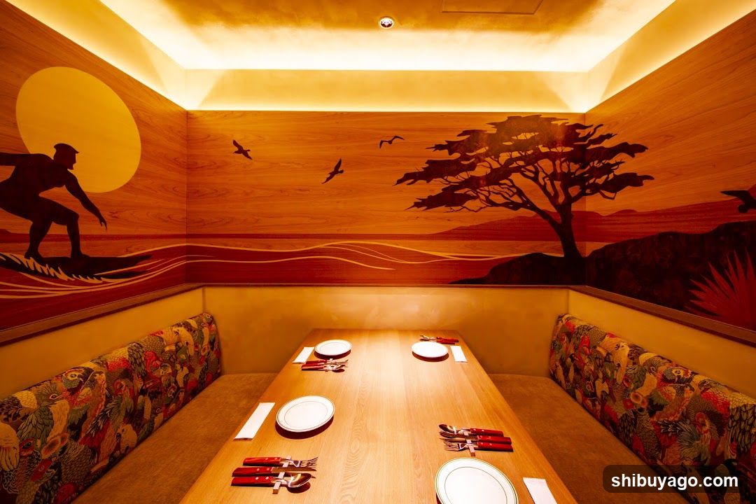 Interior Dining Space with Artistic Wall Murals