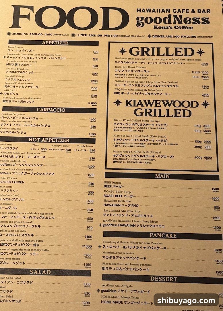 Hawaiian Cafe & Bar Goodness Kona's Coffee Menu