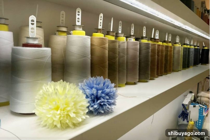 Thread Spools and Decorative Flowers