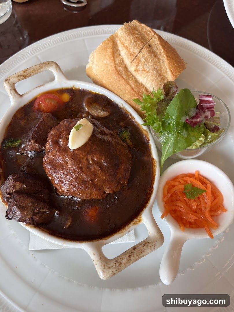 Stew with Bread and Salad