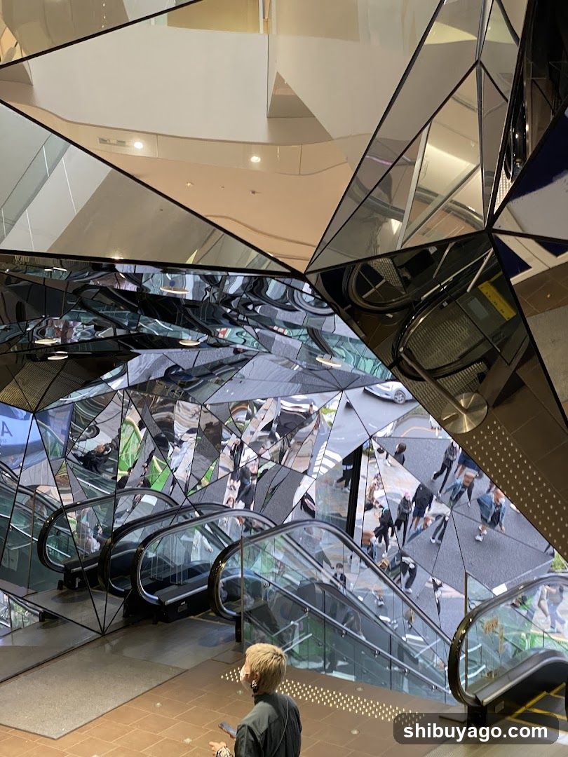 Modern Interior with Escalators and Mirrored Ceiling