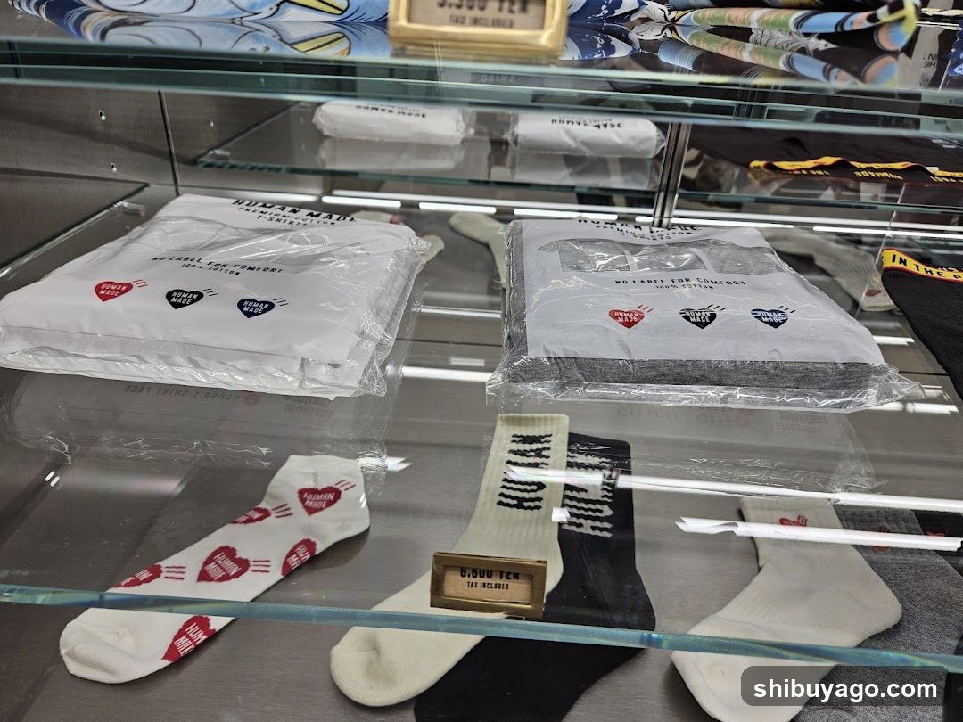 sock display in glass case