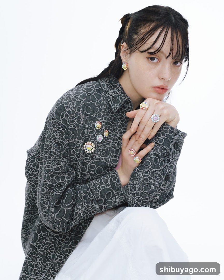 Fashion Model with Jewelry and Patterned Shirt