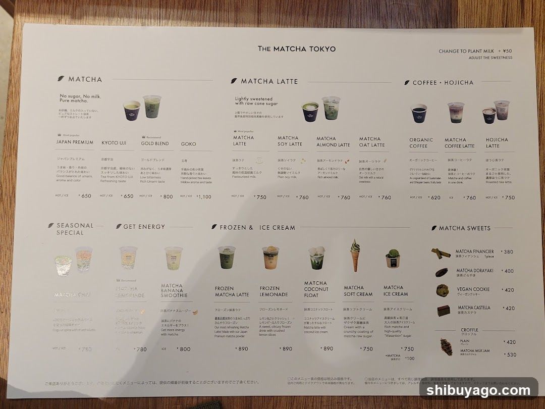 The Matcha Tokyo Menu