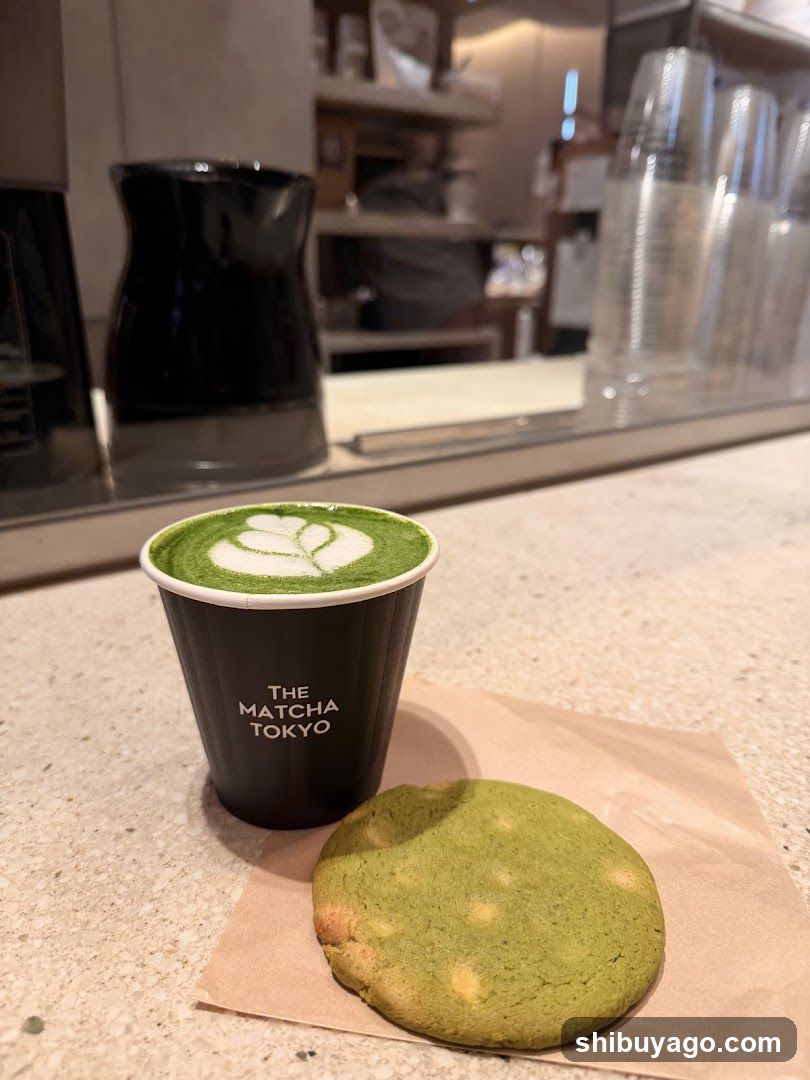Matcha Latte and Cookie at The Matcha Tokyo