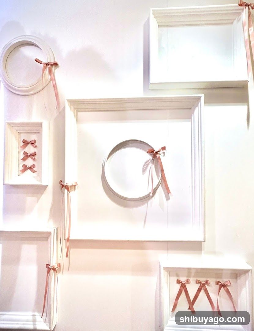 Decorative Wall Display with Frames and Ribbons