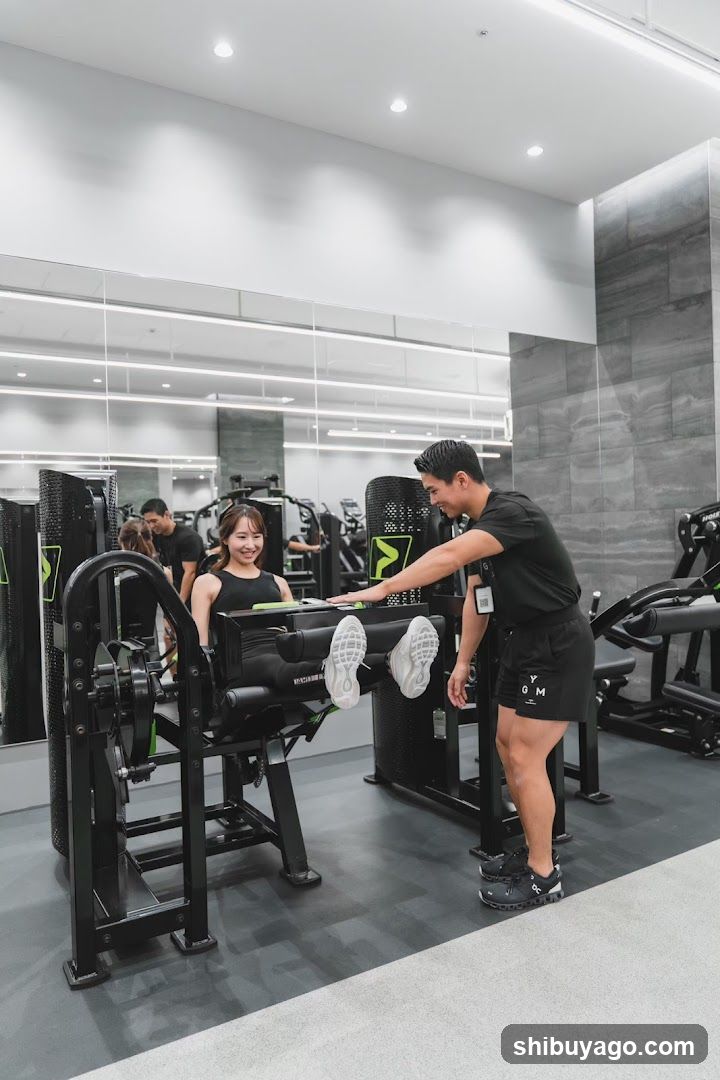 Gym Interior with Trainer and Client