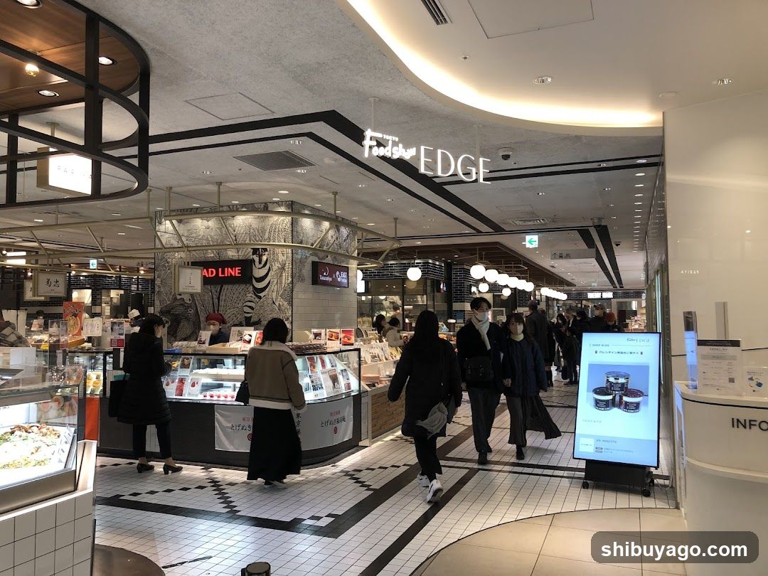 Shopping Mall Interior with Food Stalls and Signage
