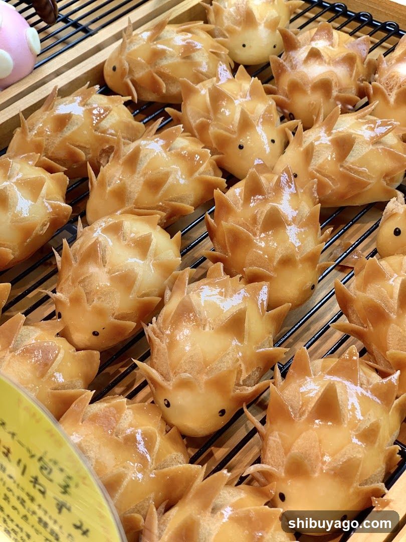 Hedgehog-shaped pastries on cooling rack