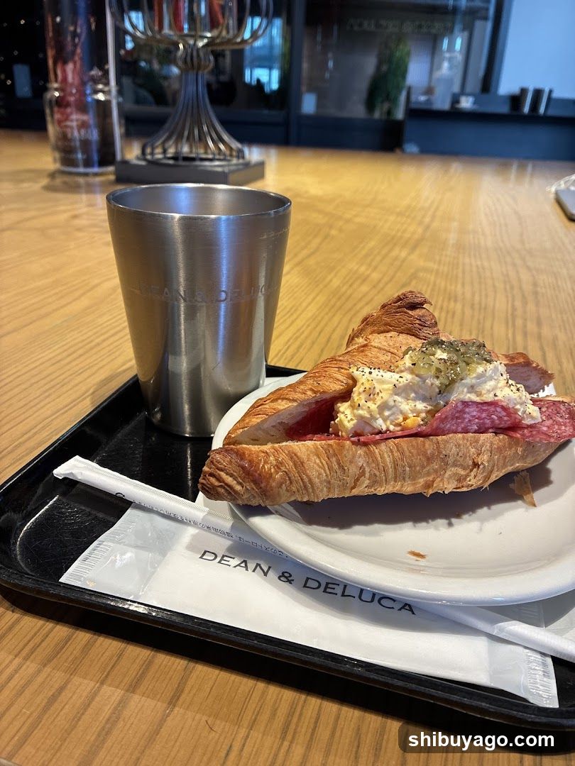 Croissant Sandwich with Cucumber Cream Cheese and Salami