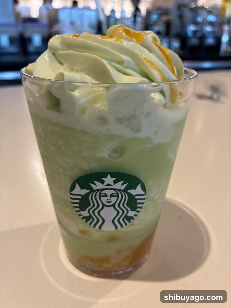 Starbucks Matcha Frappuccino with Whipped Cream and Drizzle