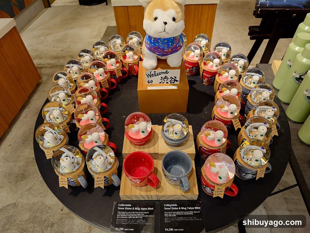 Merchandise Display with Snow Globes and Mugs