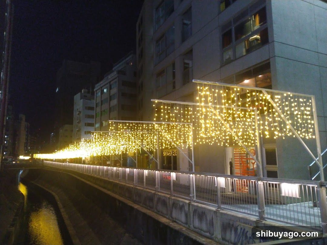 Nighttime Urban Walkway with String Lights
