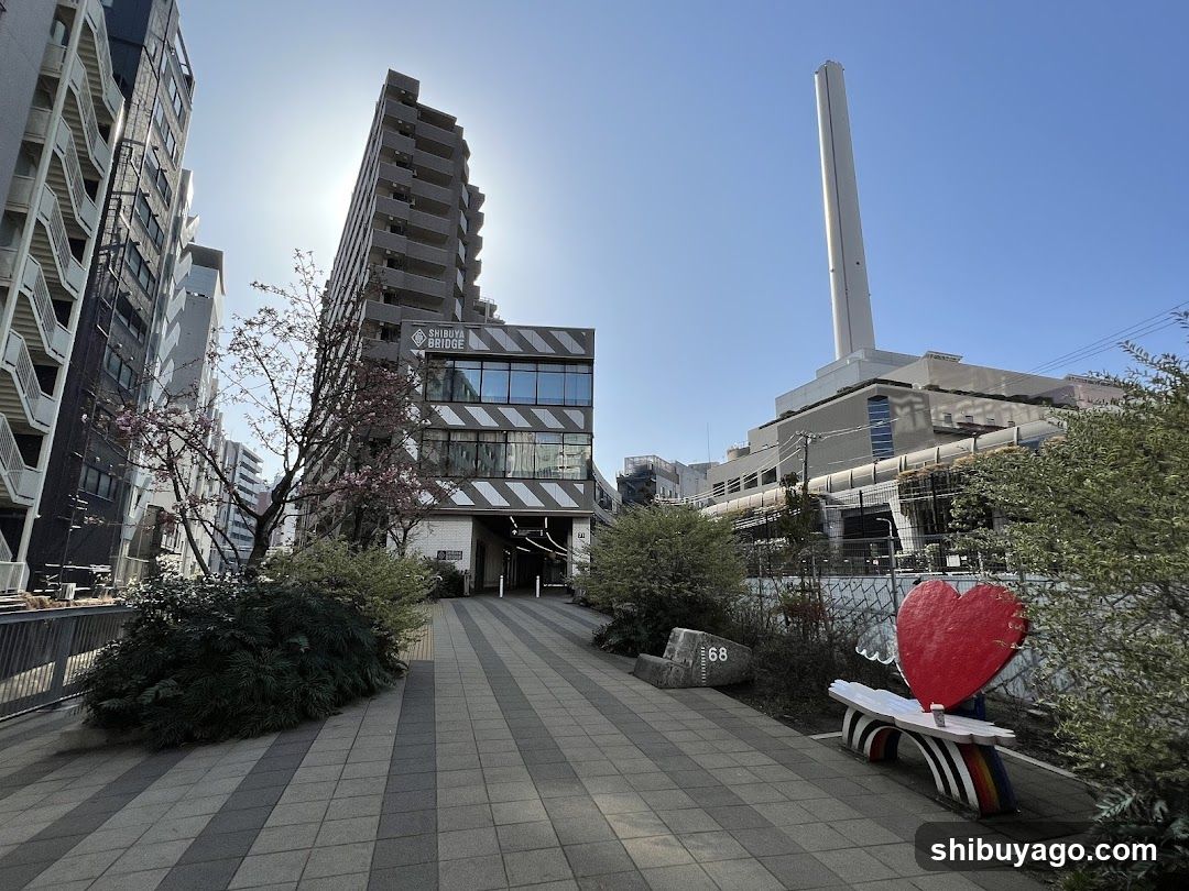 Urban Street Scene with Modern Architecture and Art Installations