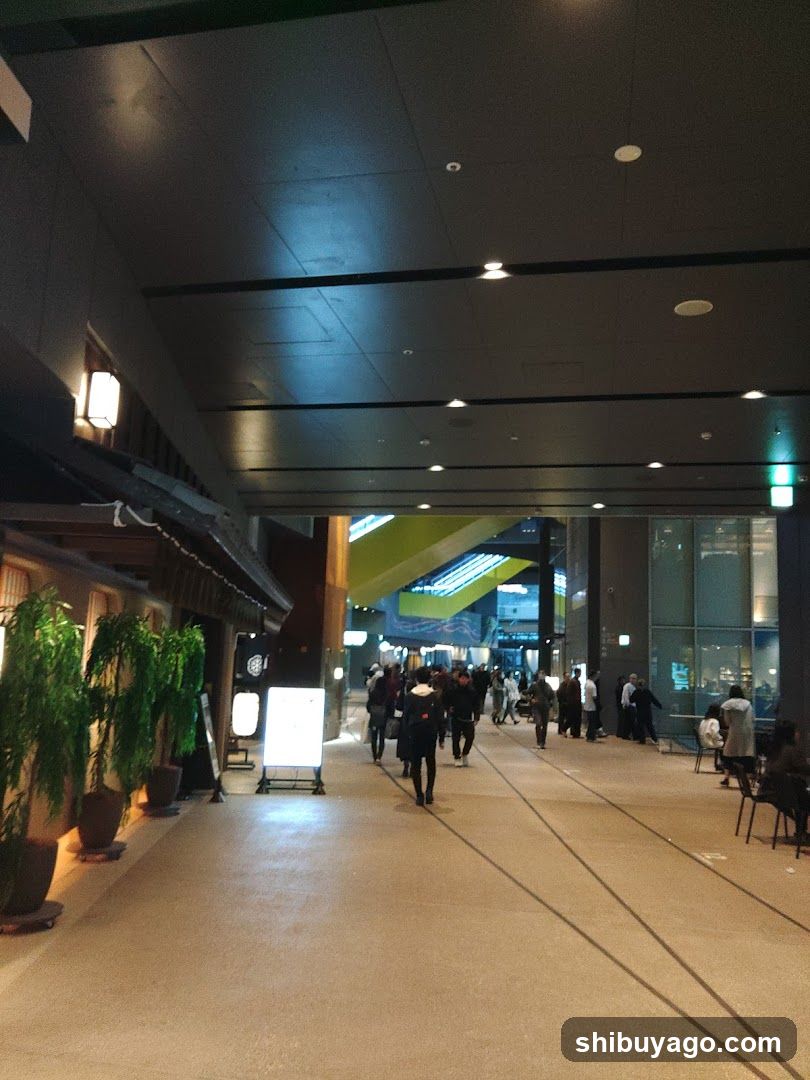 Covered Walkway with People and Plants