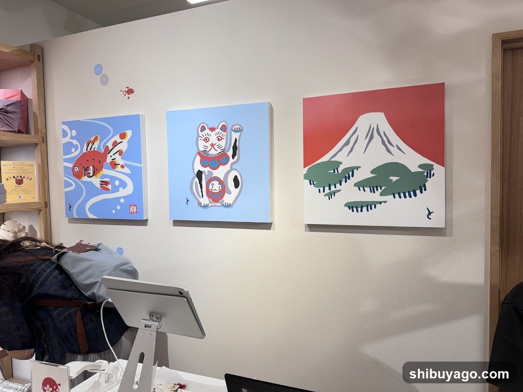 Japanese-themed wall art display