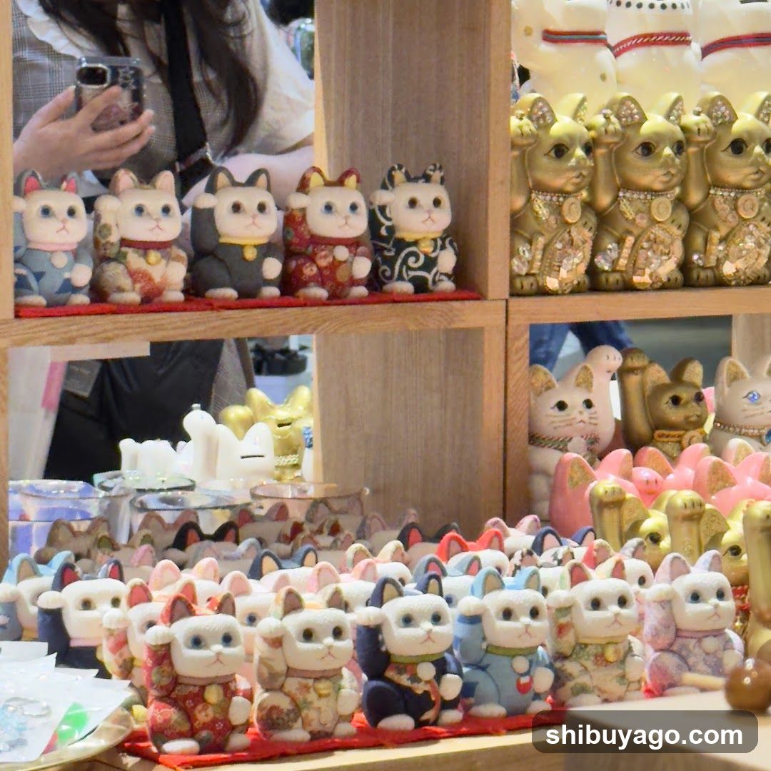 Maneki-neko figurines display