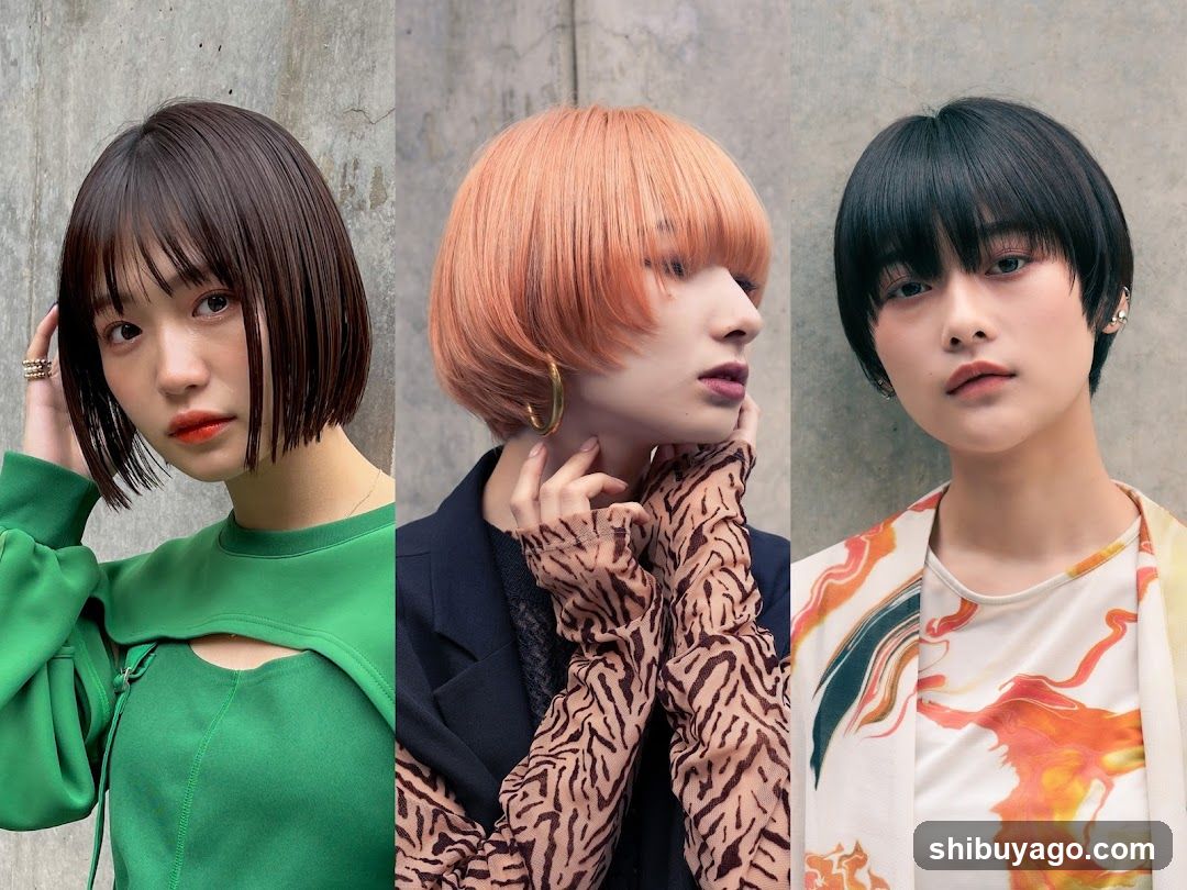 Three women with different hairstyles and outfits