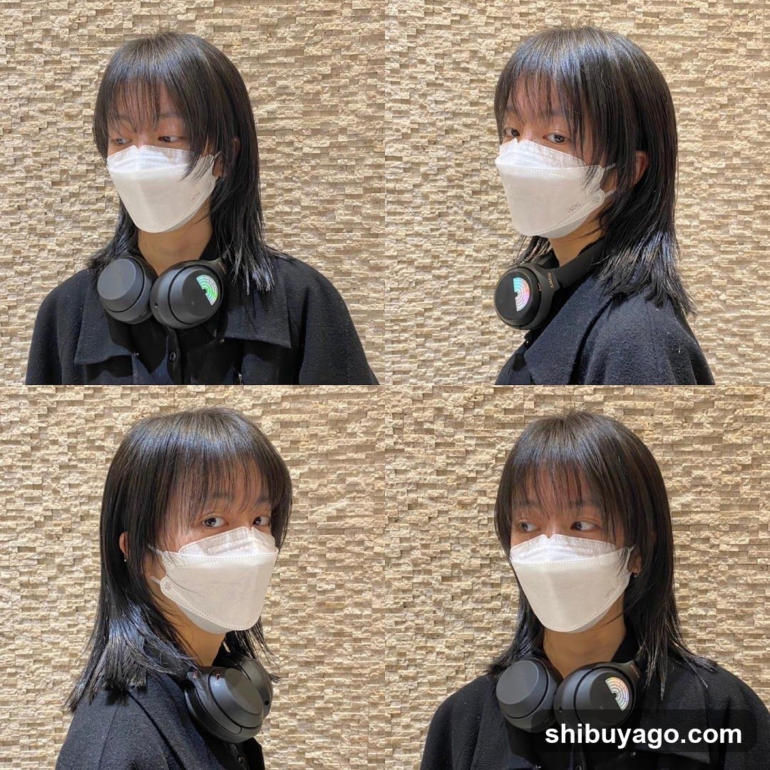 Portrait collage of a person wearing mask and headphones