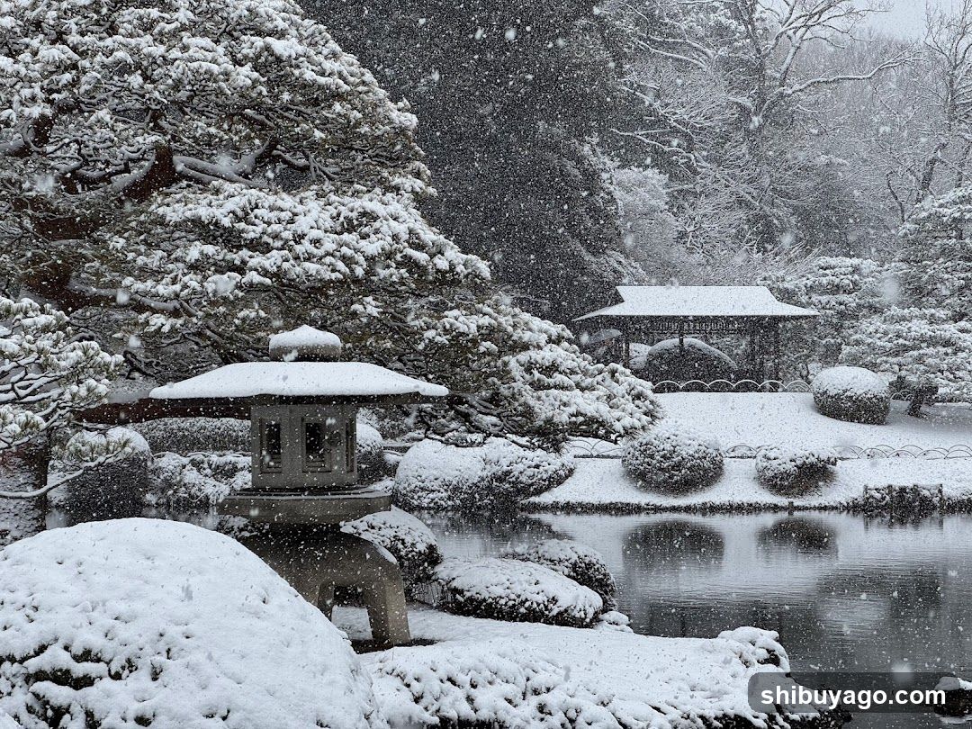 Snowy Garden with Stone Lantern