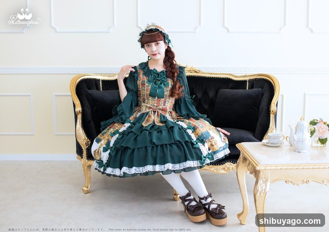 Lolita Fashion Model Seated on Ornate Sofa