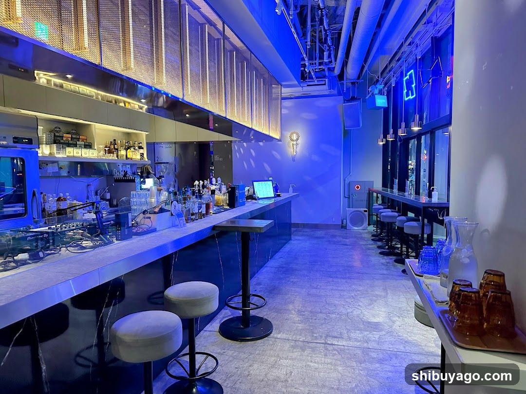Bar Interior with Blue Lighting