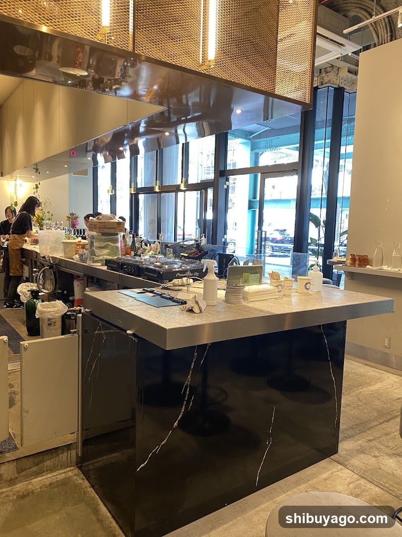Modern Cafe Interior with Kitchen View