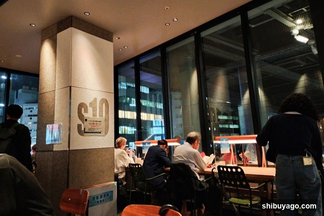 Interior of a modern cafe or restaurant at night