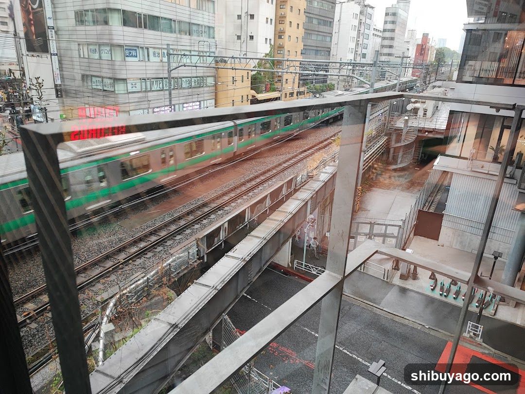 Train passing by urban street view