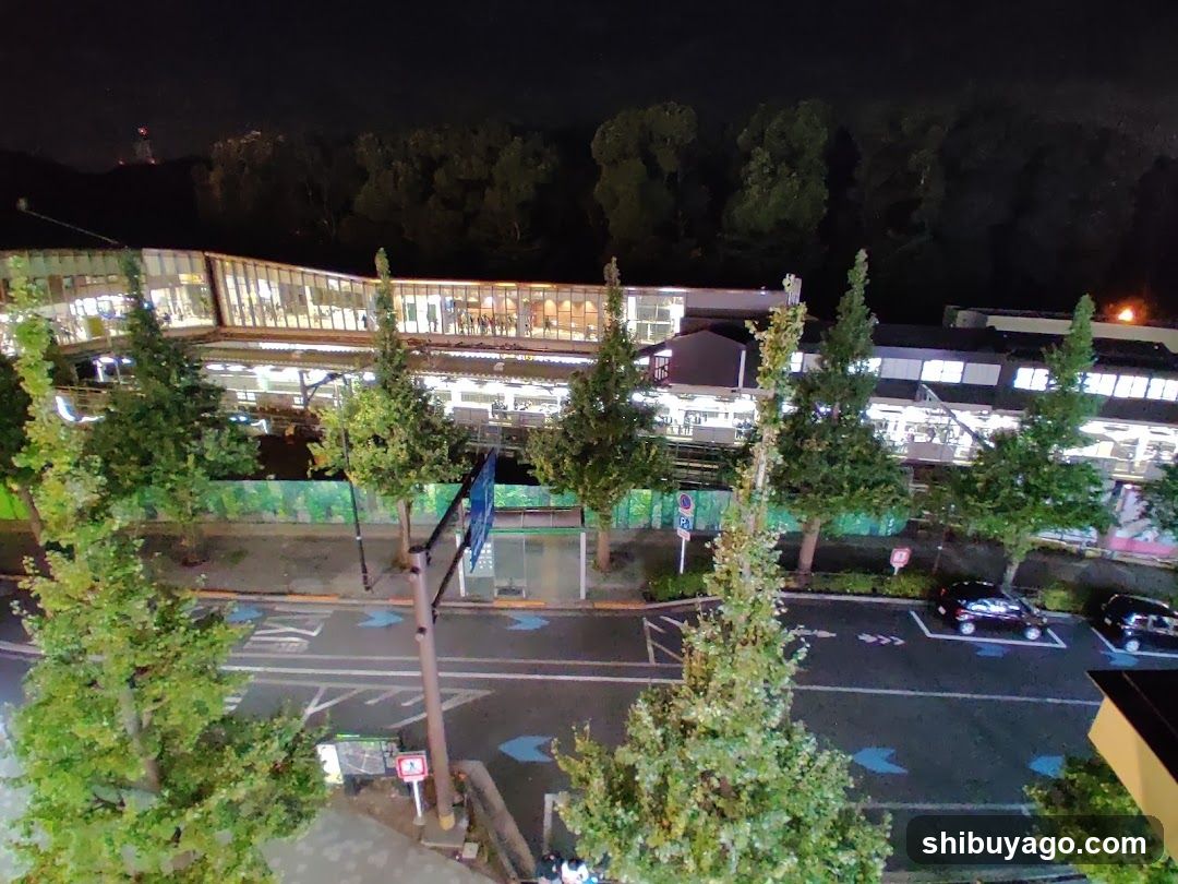 Night view of illuminated building complex
