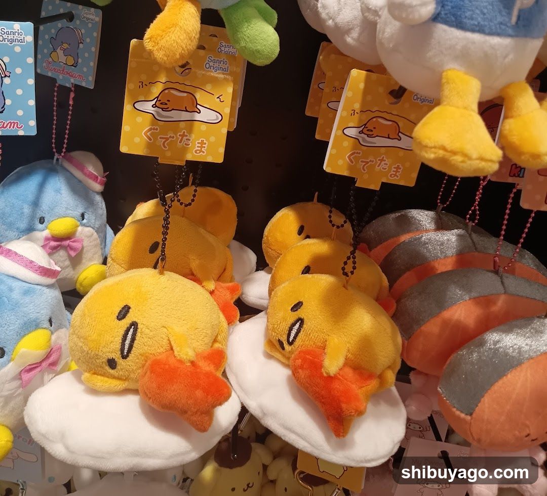 Gudetama plushies display
