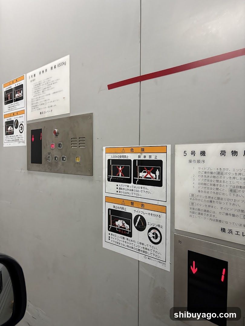 Elevator Control Panel and Safety Signs