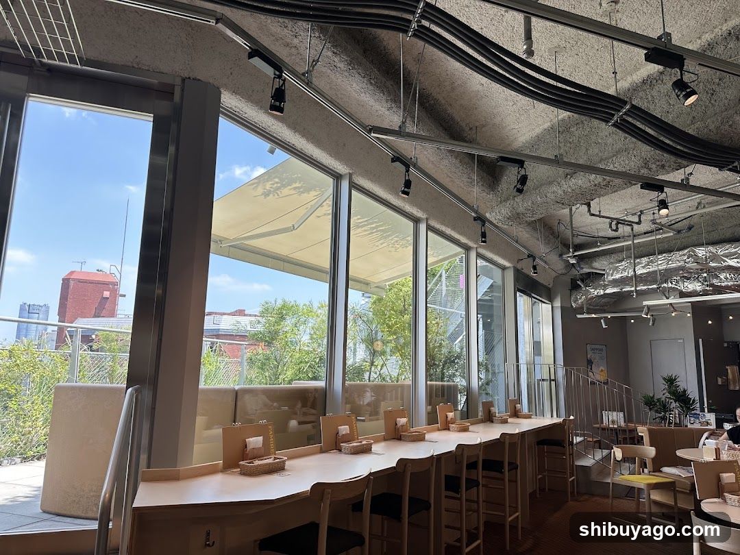 Modern Cafe Interior with Large Windows