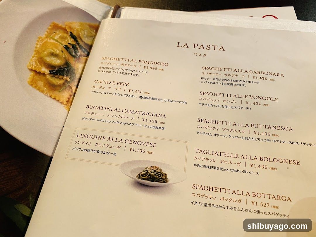 Pasta Menu with Ravioli Dish