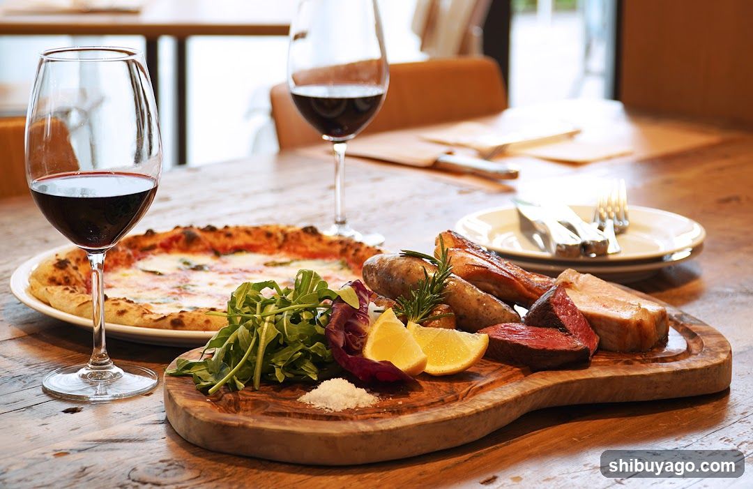 Dining Table with Pizza and Charcuterie