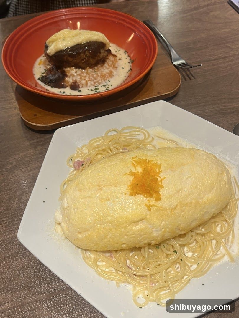 Omelette Pasta and Steak Dish