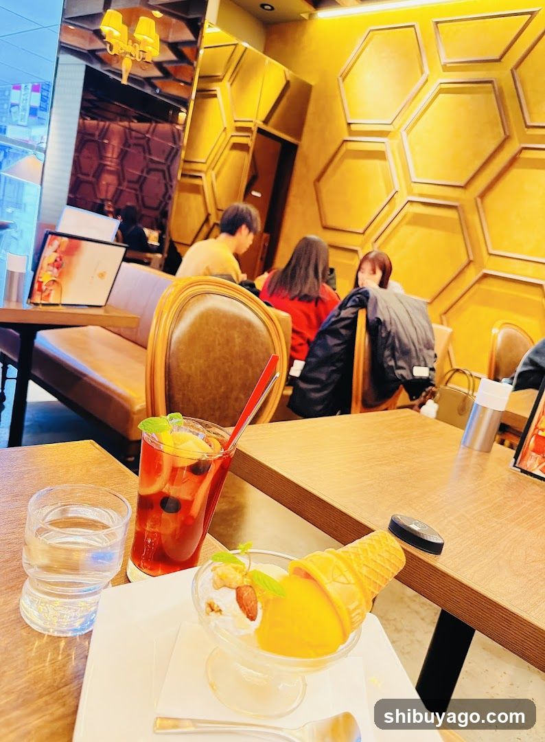 Dessert and Drink in a Cafe Interior