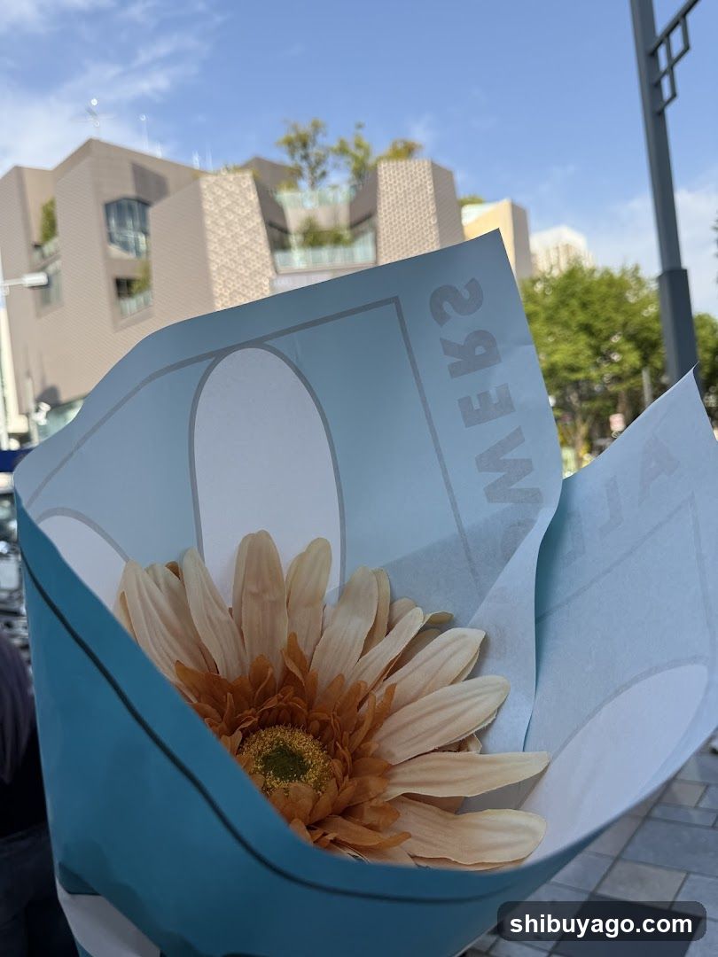 Flower Bouquet with Blue Wrapping Paper