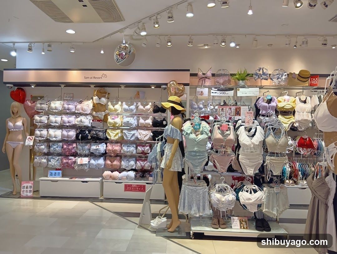 Bikini and lingerie display in a store