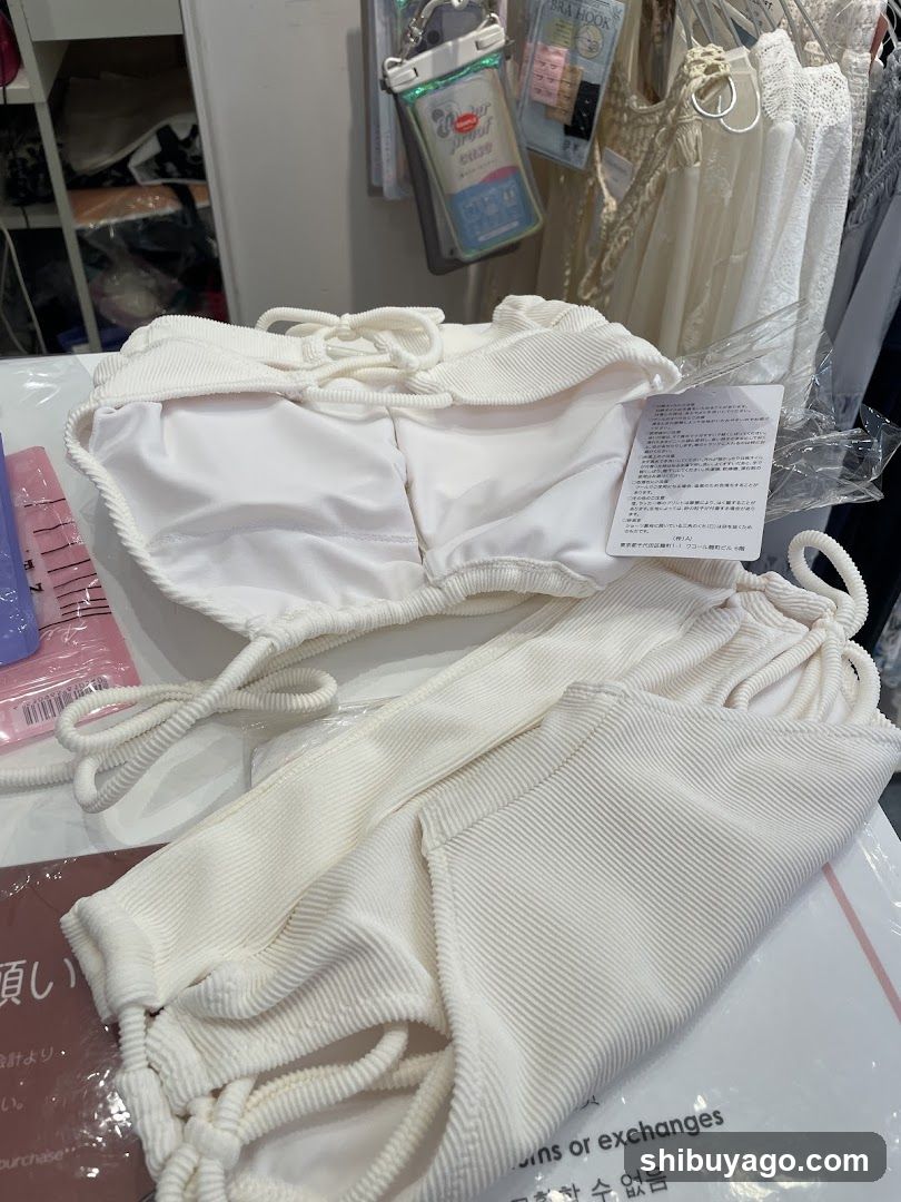 White Ribbed Bikini Set Display