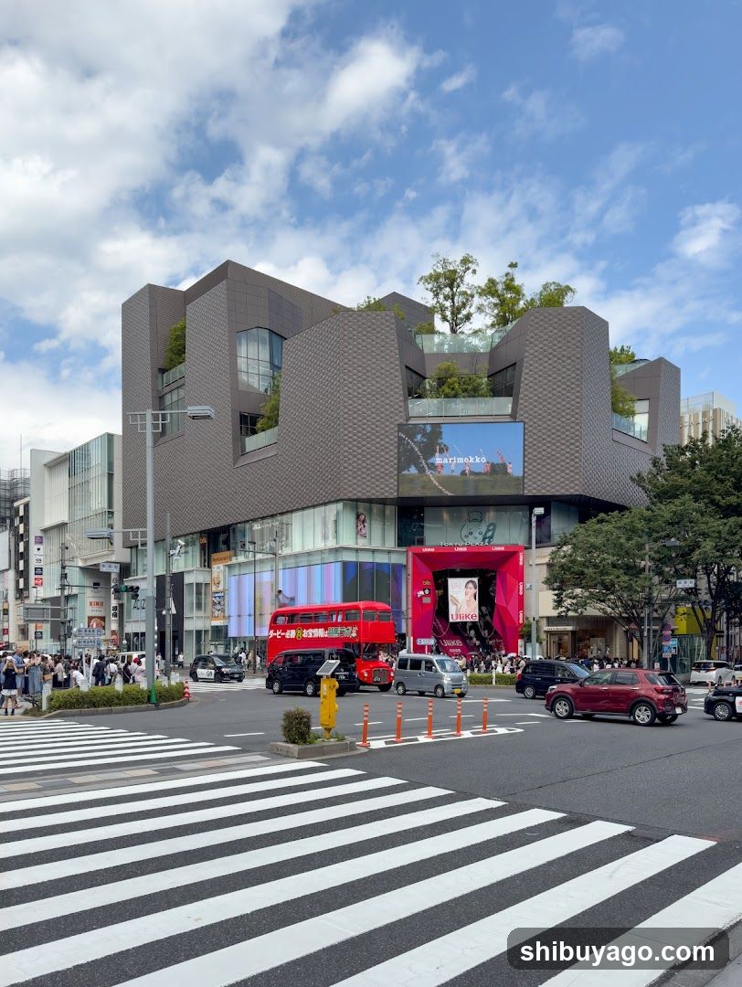 Urban intersection with modern architecture and traffic